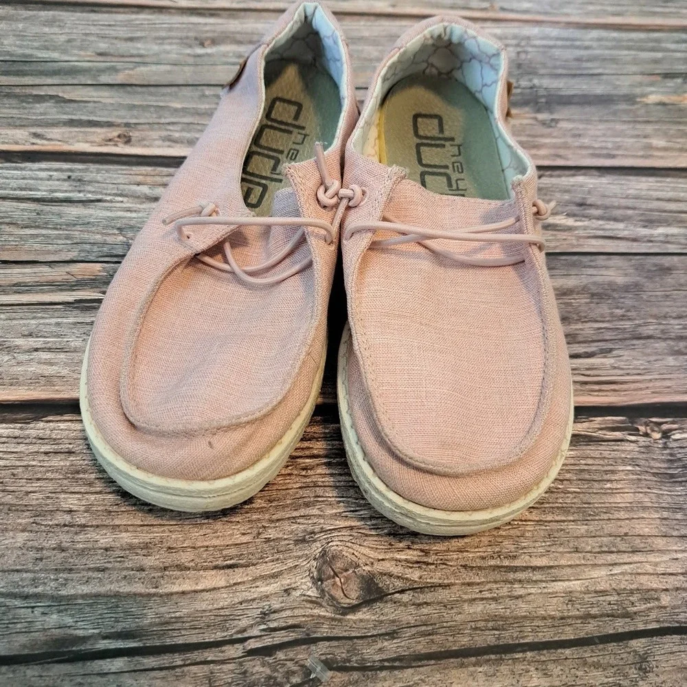 Hey Dude Wendy Youth Linen Cotton Candy Pink Slip On Shoes US 3Y EU 35 130125018